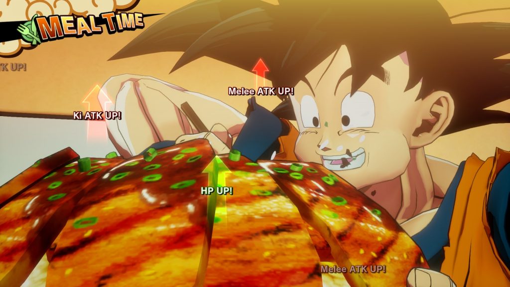 Son-Goku am Essen im Videospiel Dragon Ball Z: Kakarot