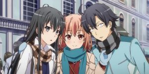 my teen romantic comedy snafu: Die drei hauptcharaktere schauen in die kamera