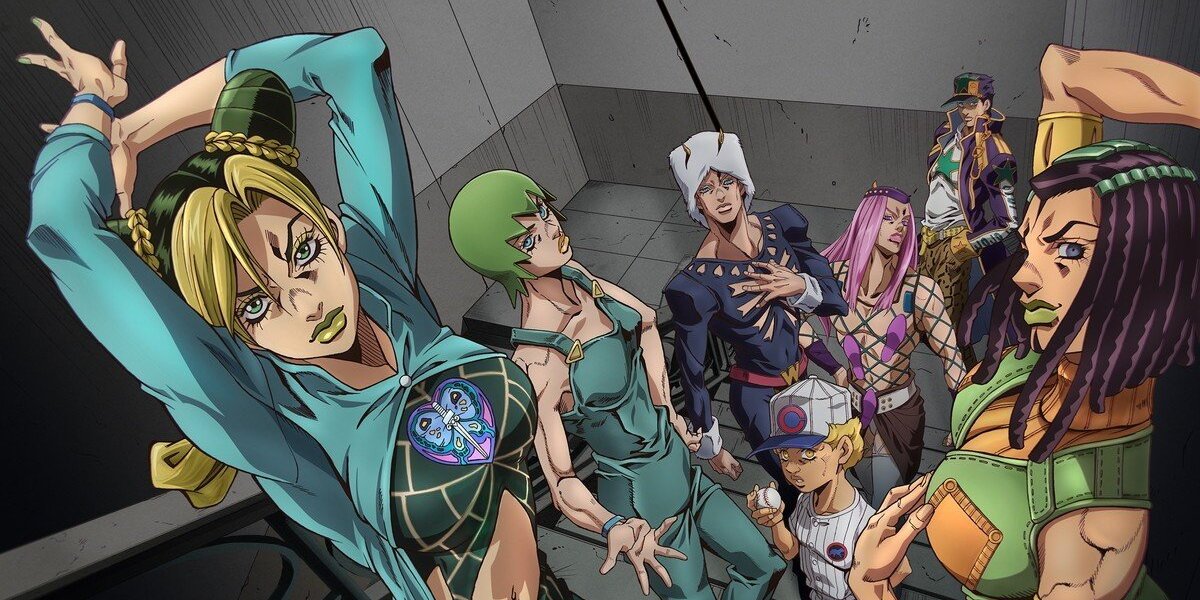 Das Key-Visual zu «JoJo's Bizarre Adventure: Stone Ocean»: Es Zeigt die Hauptcharaktere des Anime, welches auf Netflix erscheinen wird.