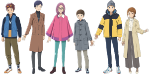 Das neue Charakterdesign der DigRitter des kommenden Films «Digimon 02: The Beginning». Von rechts nach links: Davis, Ken, Yolei, Cody, Kari